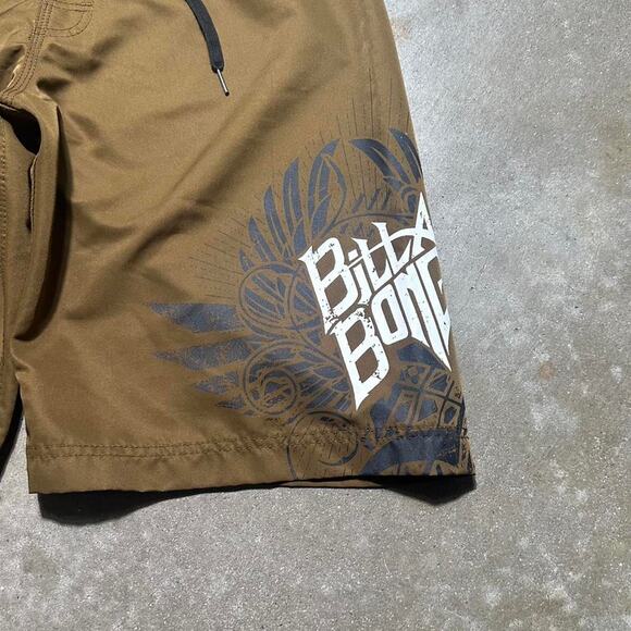 Billabong Board Shorts Brown Black Tribal Grunge Skater Y2K Swim Trunks Size 32 - Picture 2 of 4